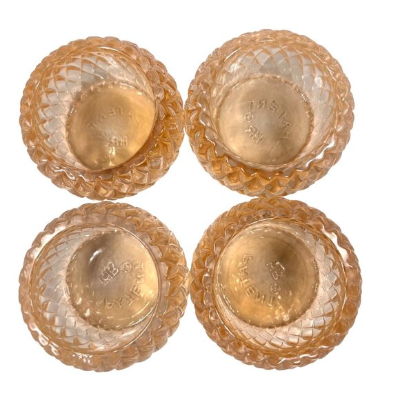 Vtg Diamond Cut Glass Candle Holders Tea Light Votive Peach Amber Patent HR - Picture 4 of 9